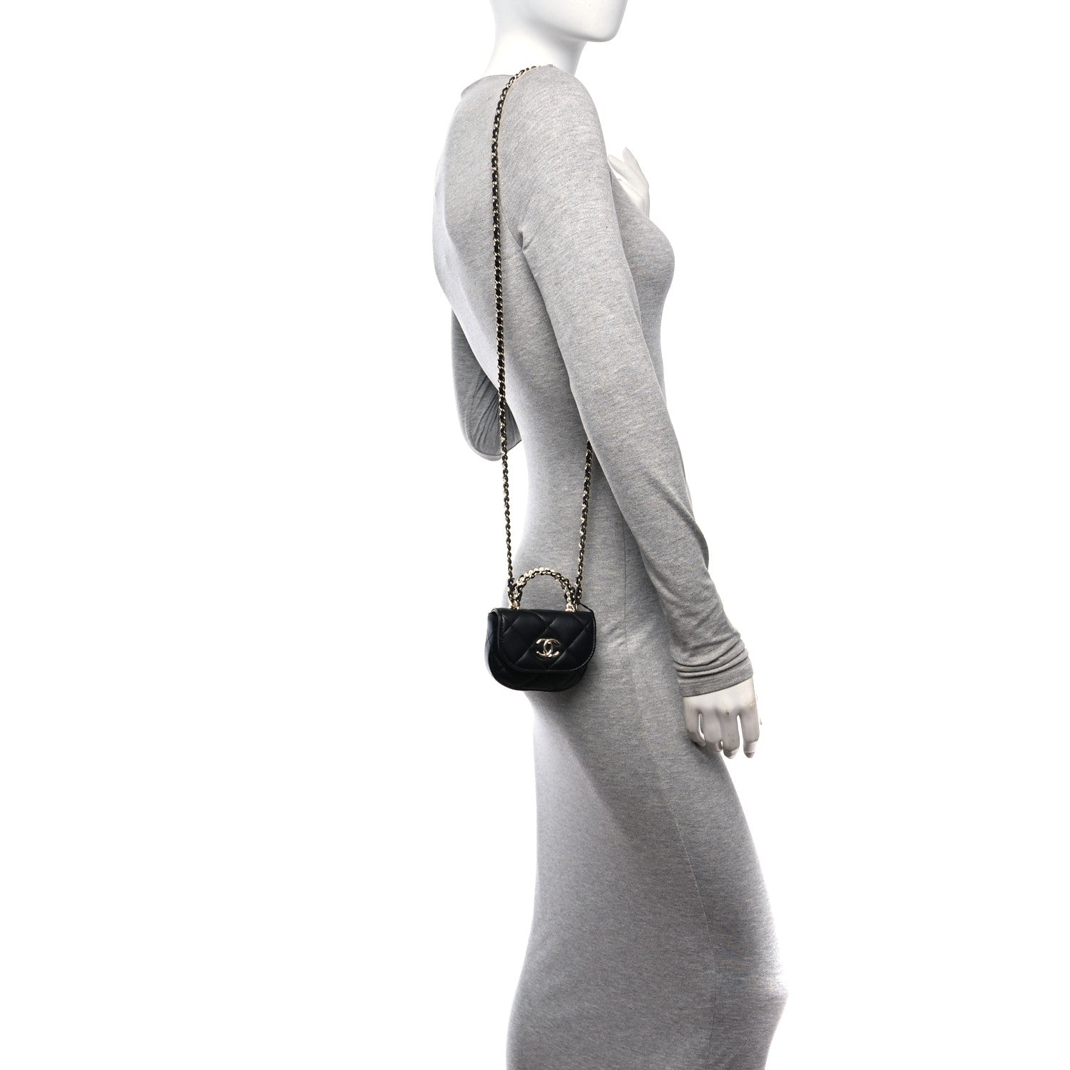 Chanel Lambskin Quilted Pearl Top Handle Clutch With Chain Black 3 of 11