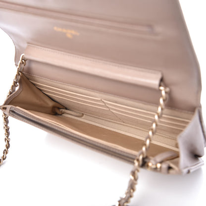 Chanel Lambskin Camellia Embossed Wallet on Chain WOC Beige 5 of 14