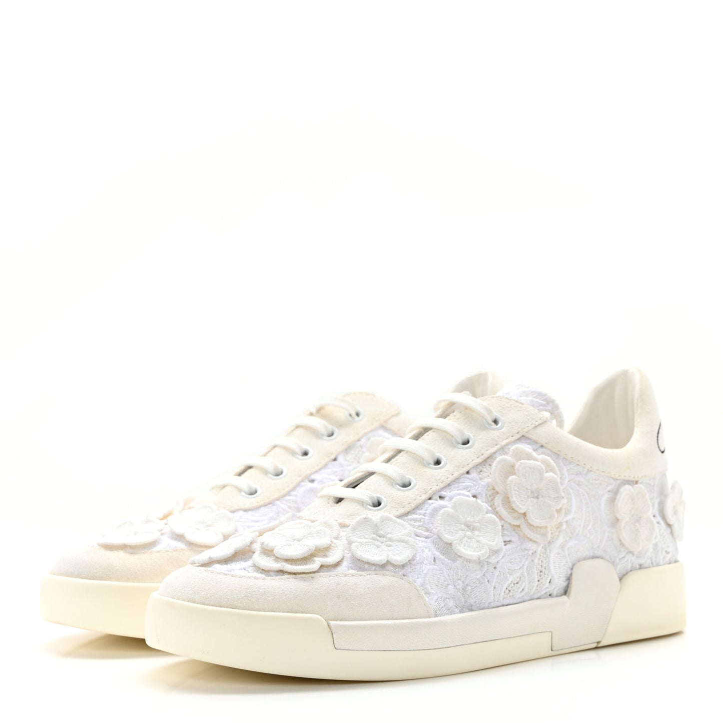 Suede Embroidered Flower Sneakers 38 White