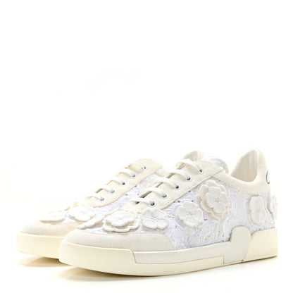 Chanel Suede Embroidered Flower Sneakers 38 White 3 of 17