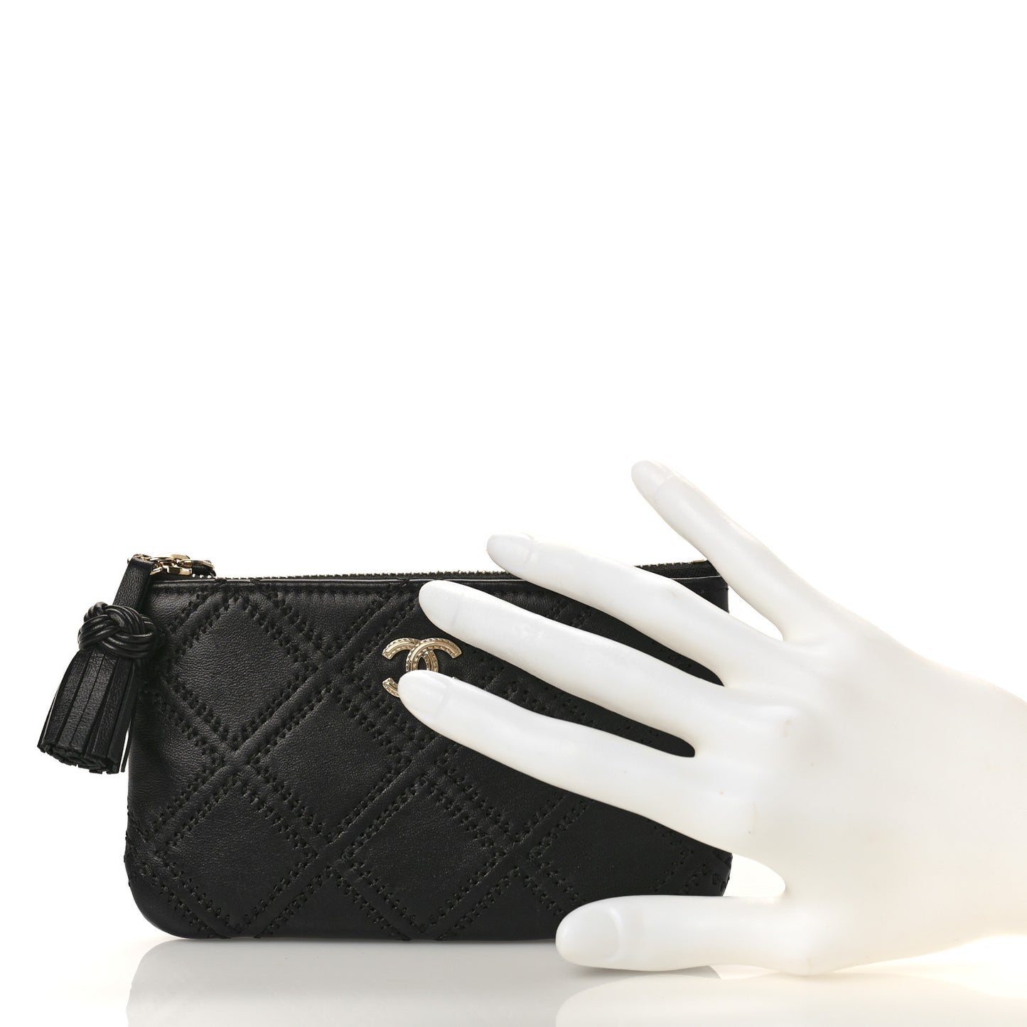 Lambskin Stitched Small Cosmetic Case Black