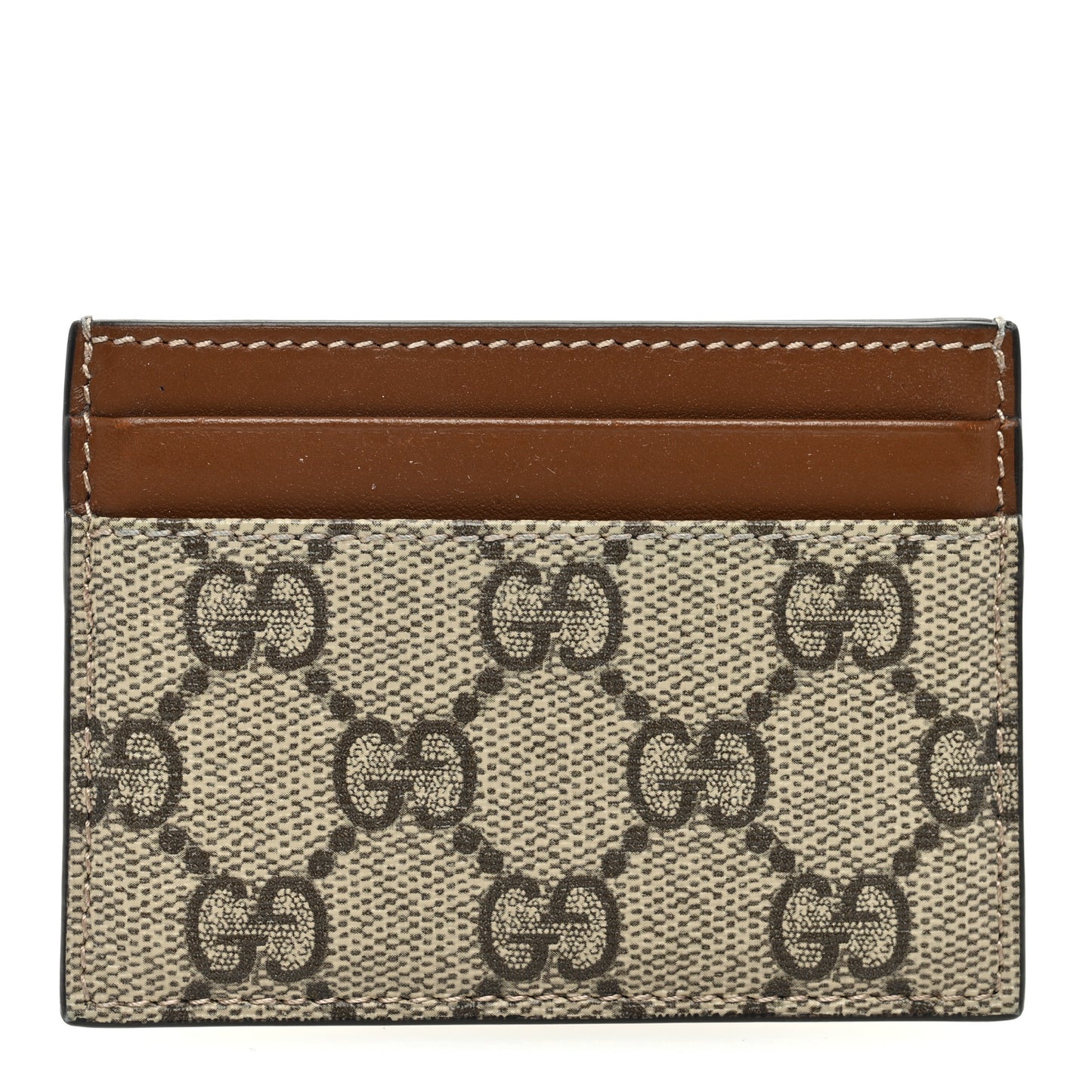 GG Supreme Monogram Calfskin Card Holder Beige Ebony Cuir