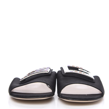 Gucci Moire Fabric Crystal Square G Madelyn Slide Sandals 40 Black 2 of 10