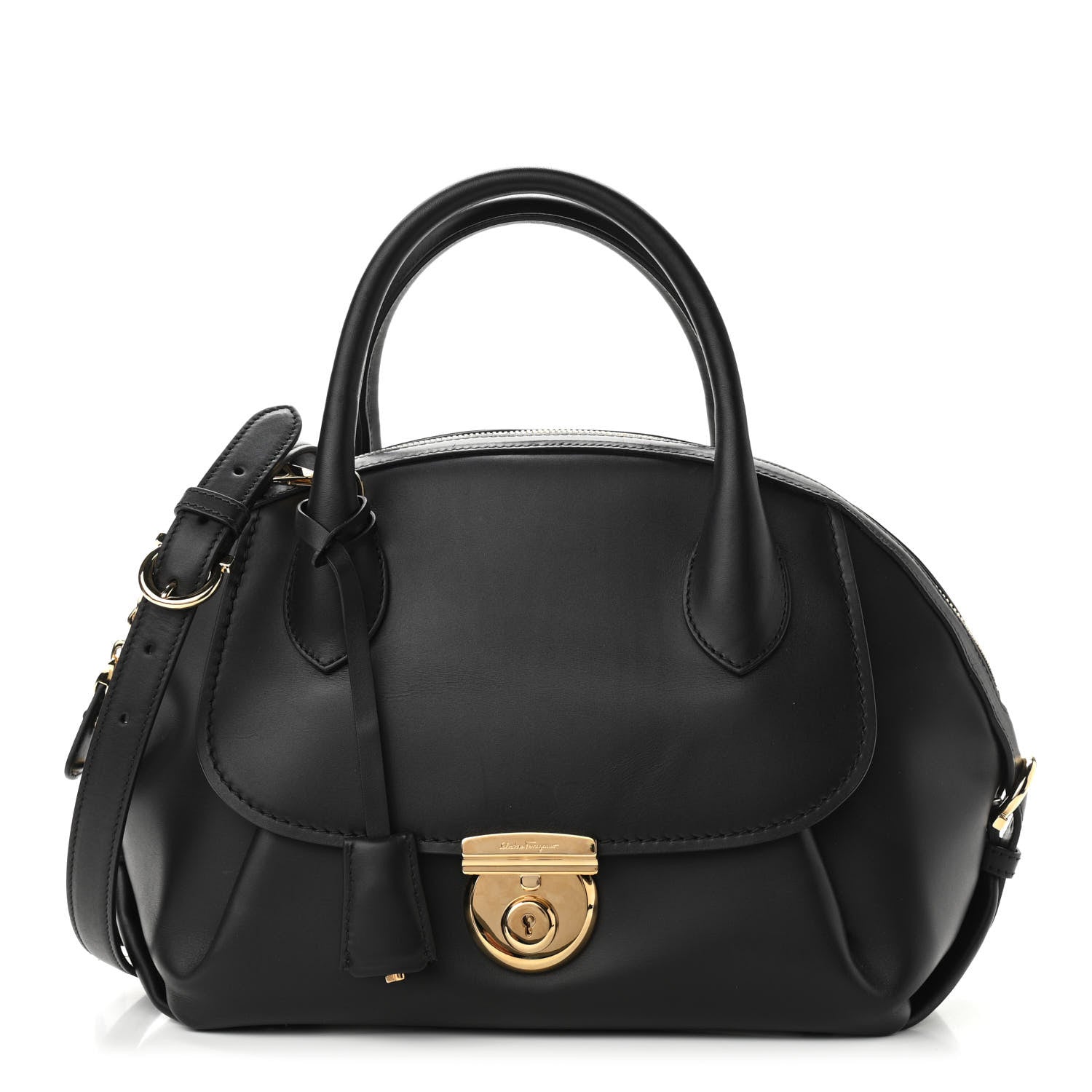 Salvatore Ferragamo Calfskin Fiamma Bag Black 1 of 10