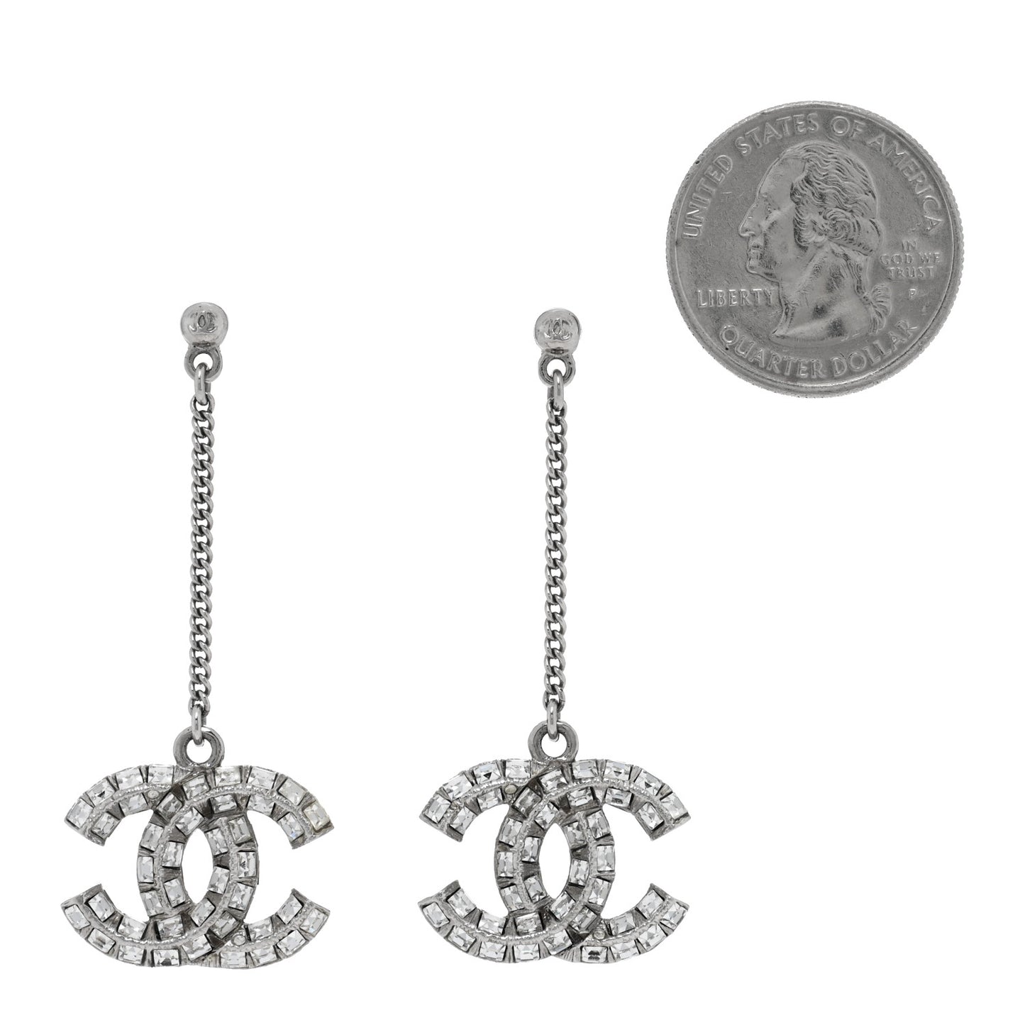 Baguette Crystal CC Drop Earrings Silver