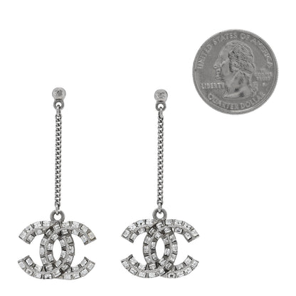 Chanel Baguette Crystal CC Drop Earrings Silver 2 of 5