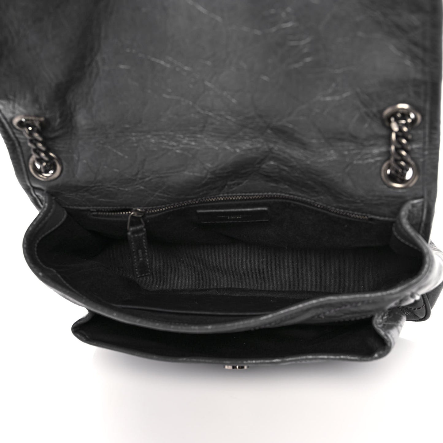 Crinkled Calfskin Matelasse Monogram Medium Niki Chain Satchel Fog