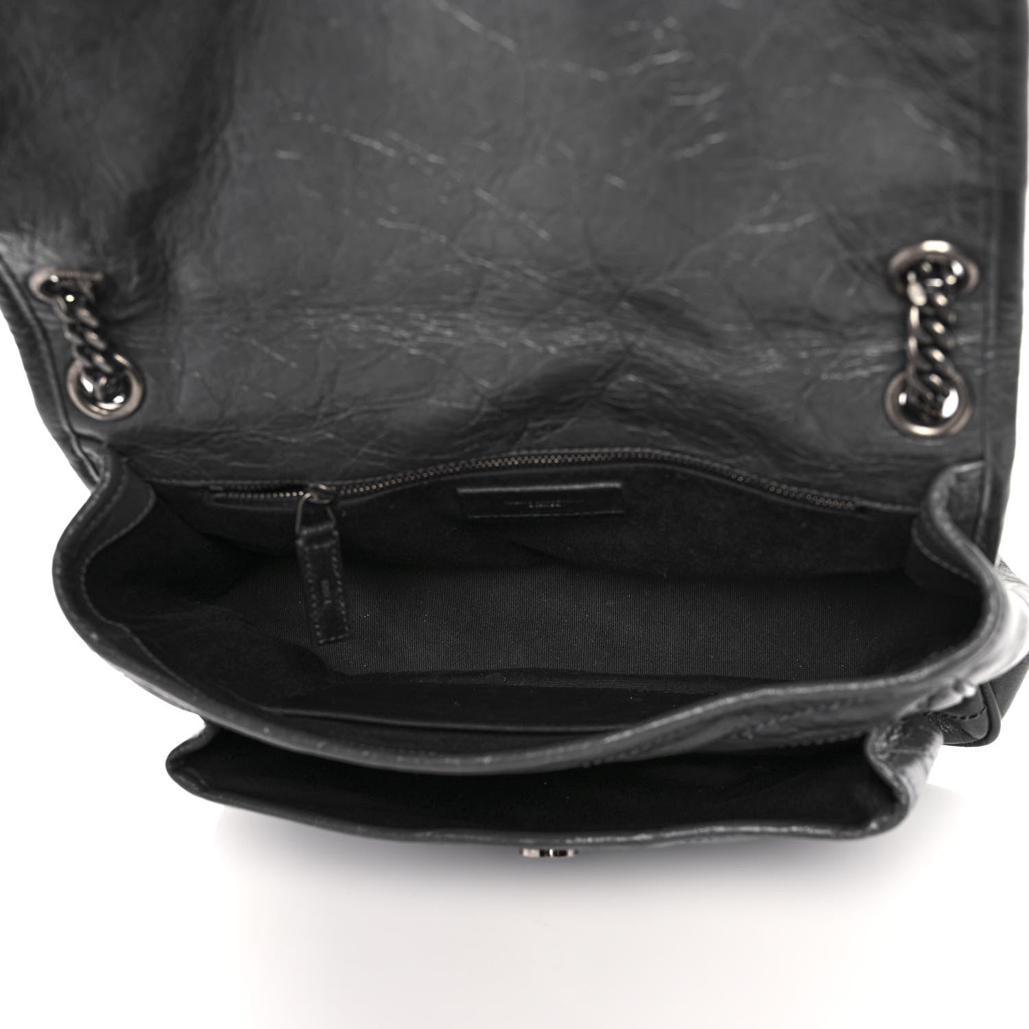 Saint Laurent Crinkled Calfskin Matelasse Monogram Medium Niki Chain Satchel Fog 8 of 13