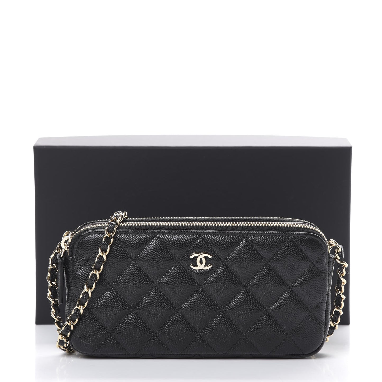 Caviar Quilted Small Clutch With Chain Black