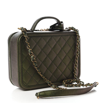 Chanel Iridescent Caviar Quilted Medium CC Filigree Vanity Case Green 3 of 11