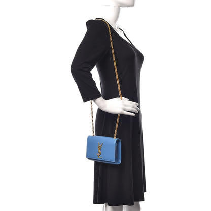 Saint Laurent Grain De Poudre Small Classic Monogram Kate Satchel Blue Clair 2 of 11