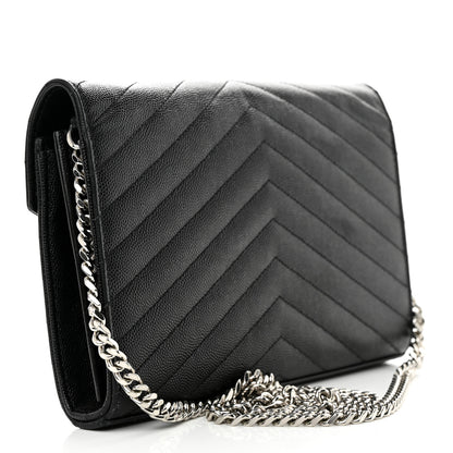 Saint Laurent Grain De Poudre Matelasse Chevron Monogram Chain Wallet Black 3 of 10