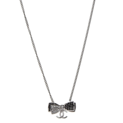 Chanel Crystal CC Bow Necklace Silver Black 1 of 6