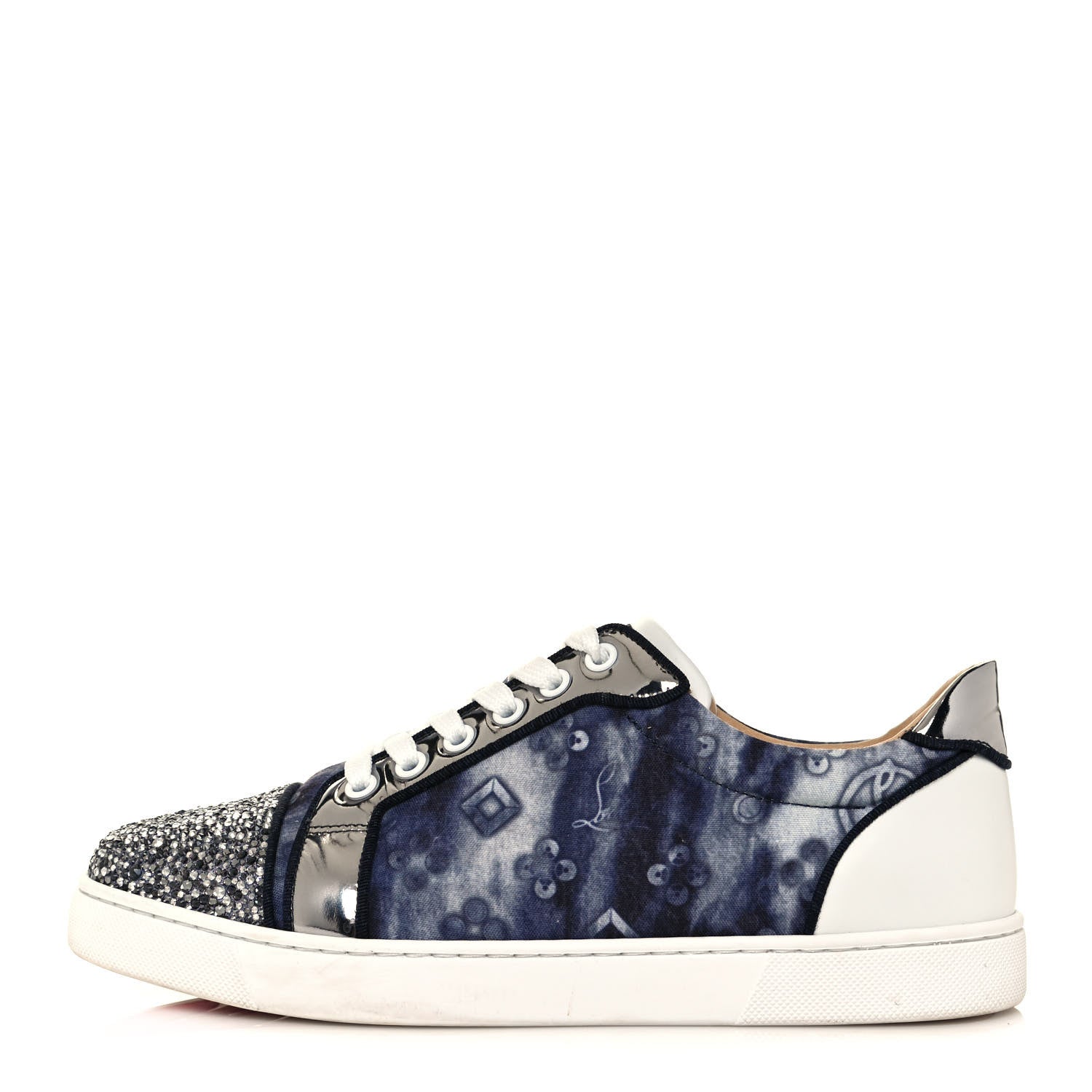 Christian Louboutin Calfskin Cotton Vieira Strass Womens Orlato Flat Sneakers 40 Multicolor 1 of 9