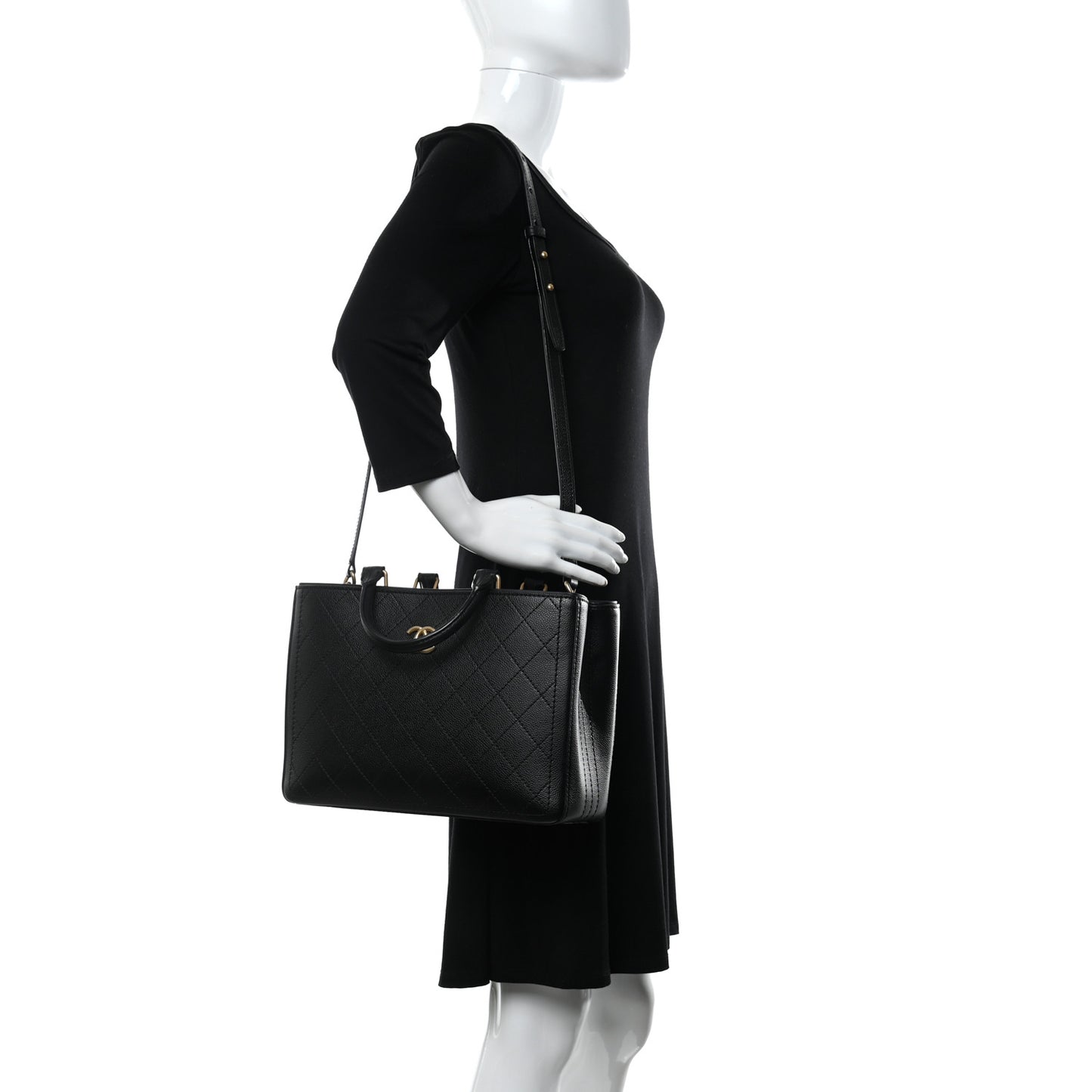 Bullskin Stitched Bi-Color Medium Shopping Tote Black
