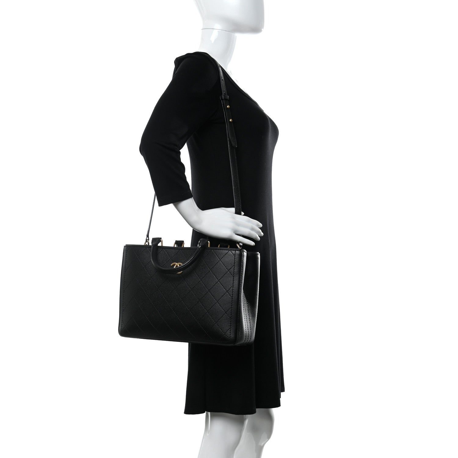 Chanel Bullskin Stitched Bi-Color Medium Shopping Tote Black 3 of 13
