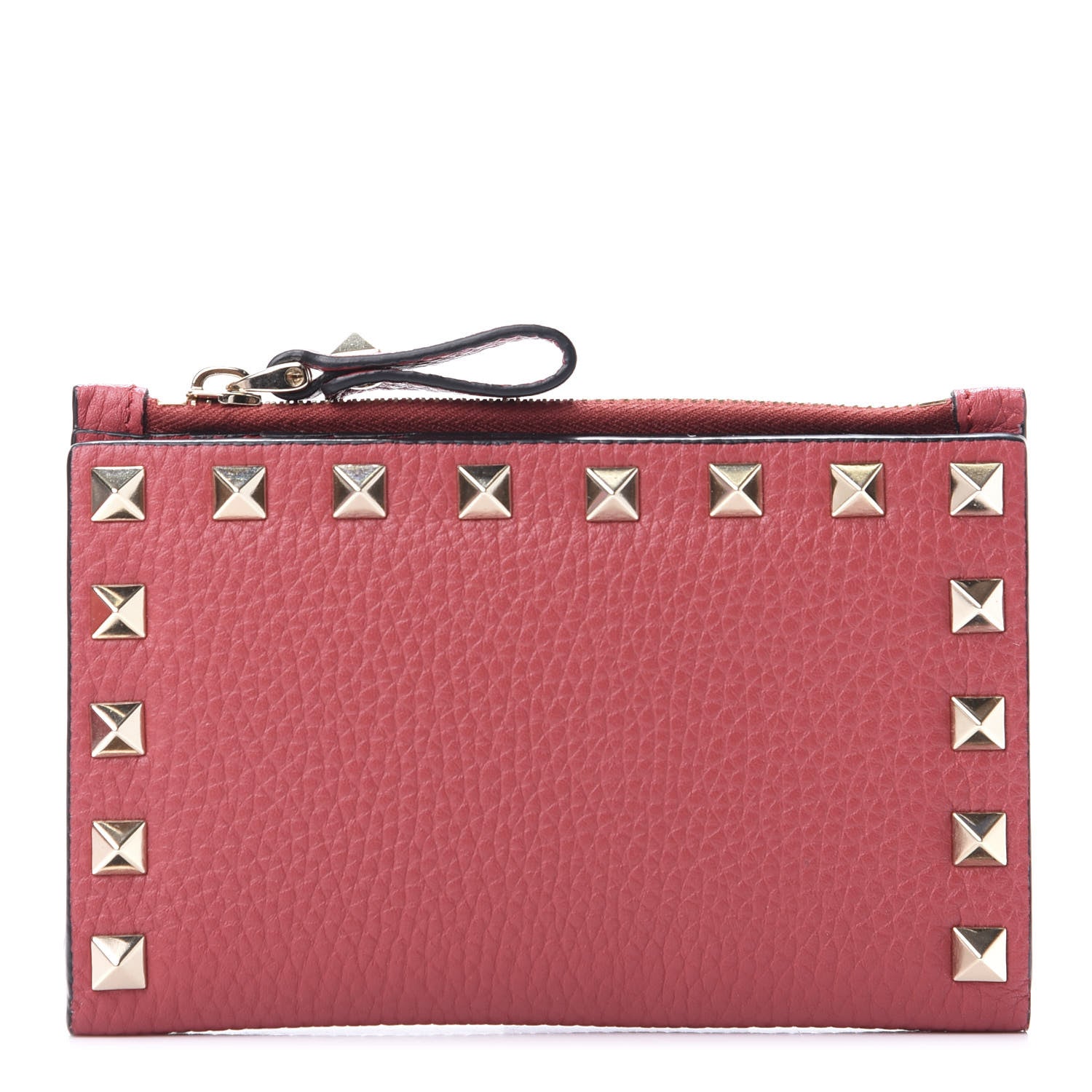 Valentino Garavani Pebbled Calfskin Rockstud Coin Case Card Holder Pink 1 of 7
