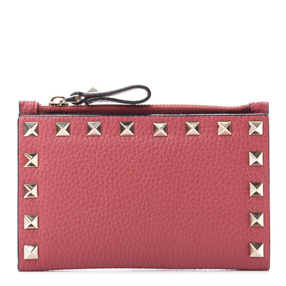 Valentino Garavani Pebbled Calfskin Rockstud Coin Case Card Holder Pink 1 of 7