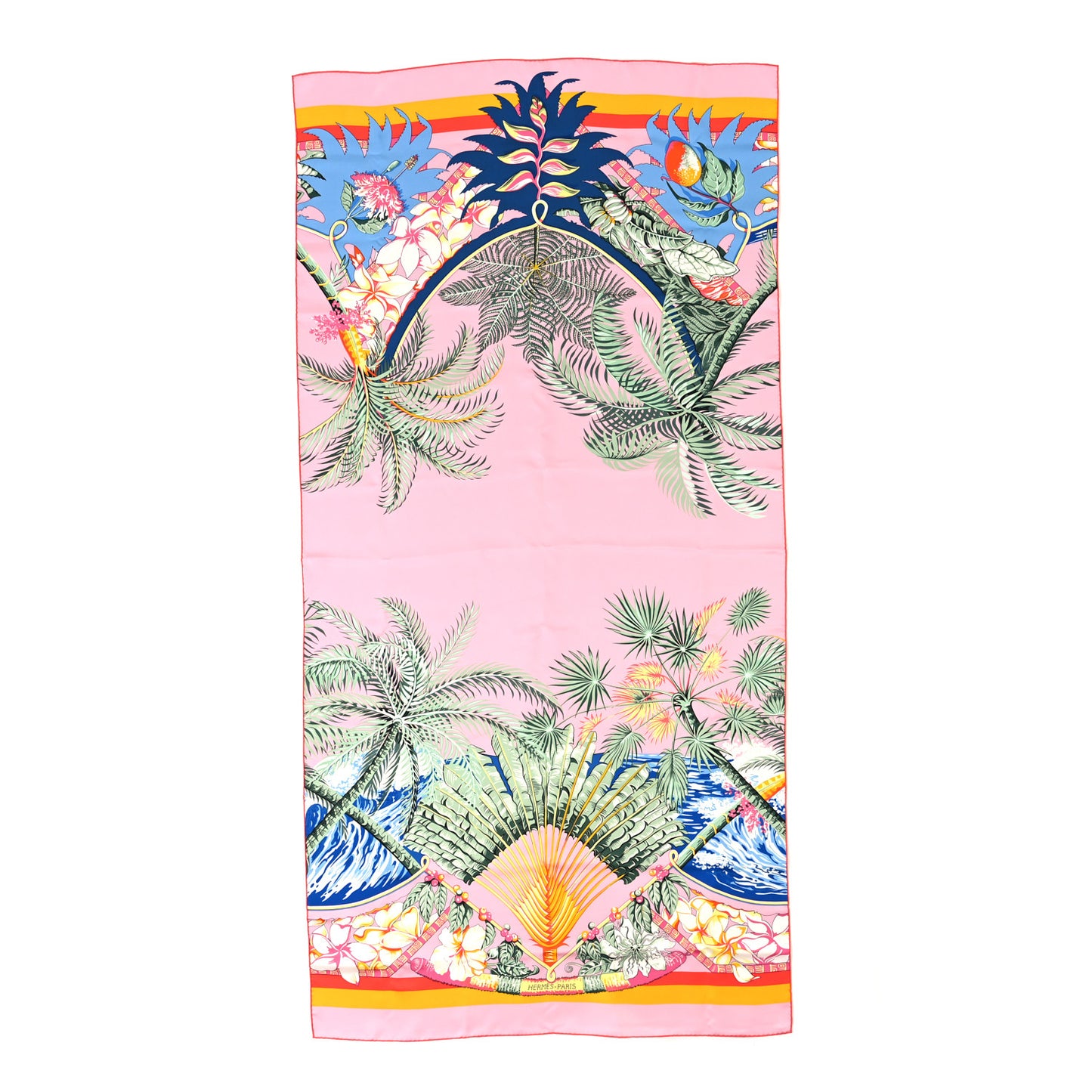 Silk Twill Imprime Aloha Double Scarf Stole Rose Buvard Jaune