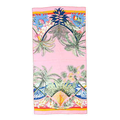 Hermes Silk Twill Imprime Aloha Double Scarf Stole Rose Buvard Jaune 1 of 4