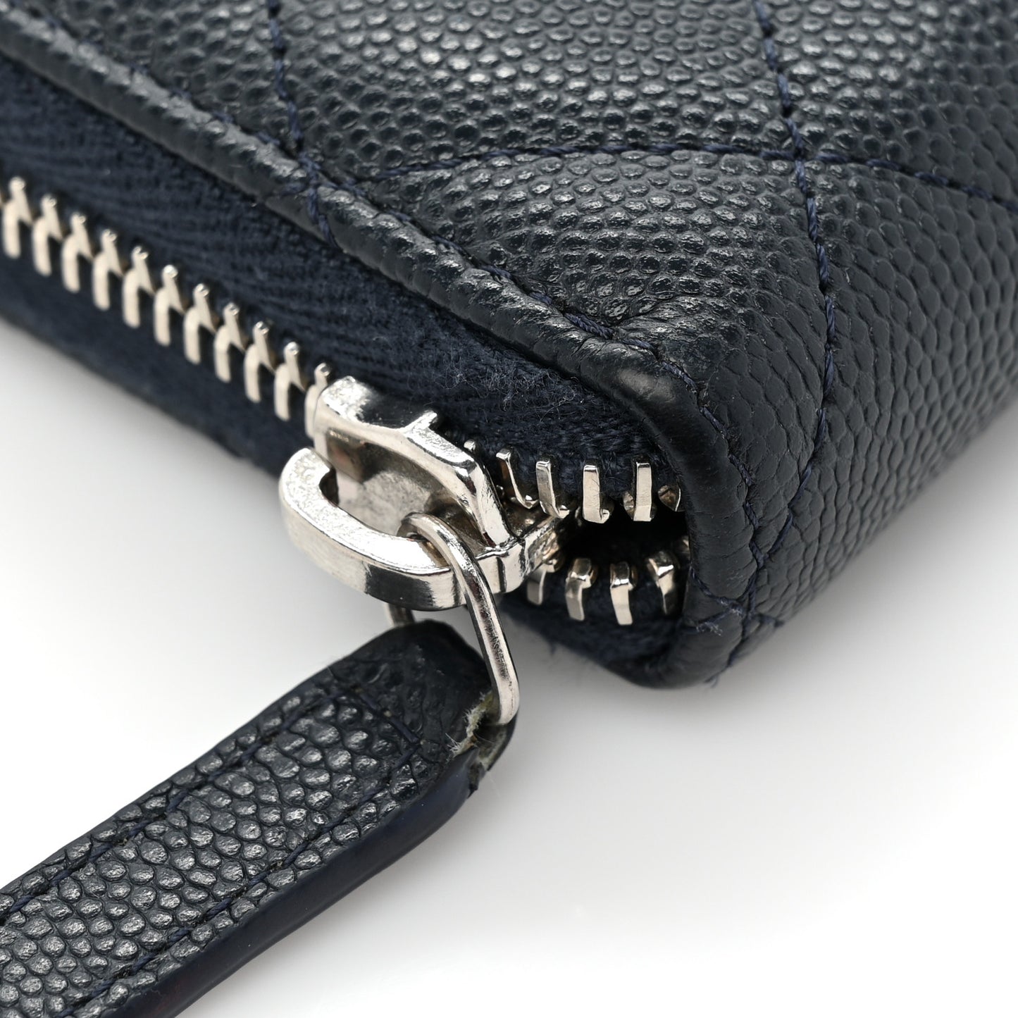 Caviar Quilted Large Gusset Zip Around Wallet Navy