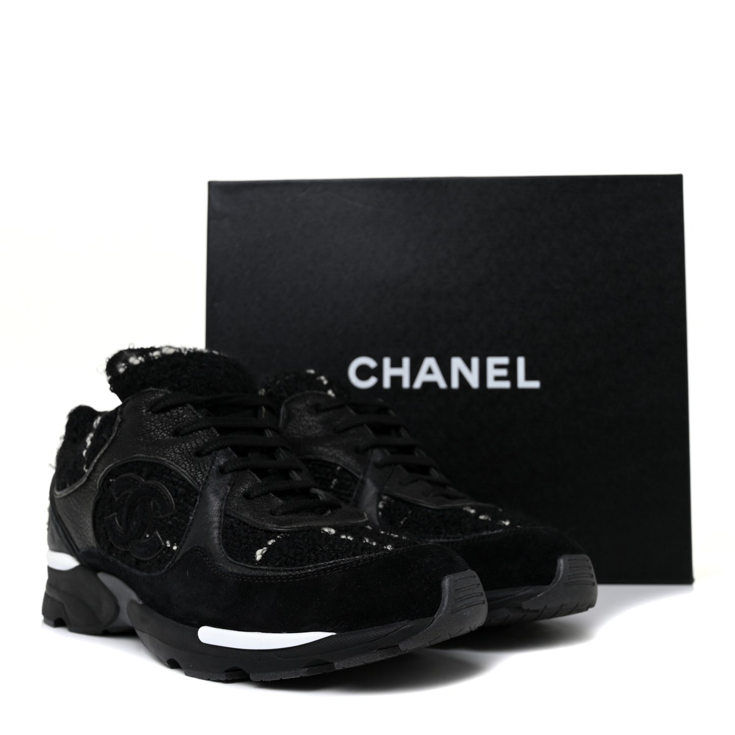 Tweed Suede Goatskin CC Sneakers 39.5 Black White