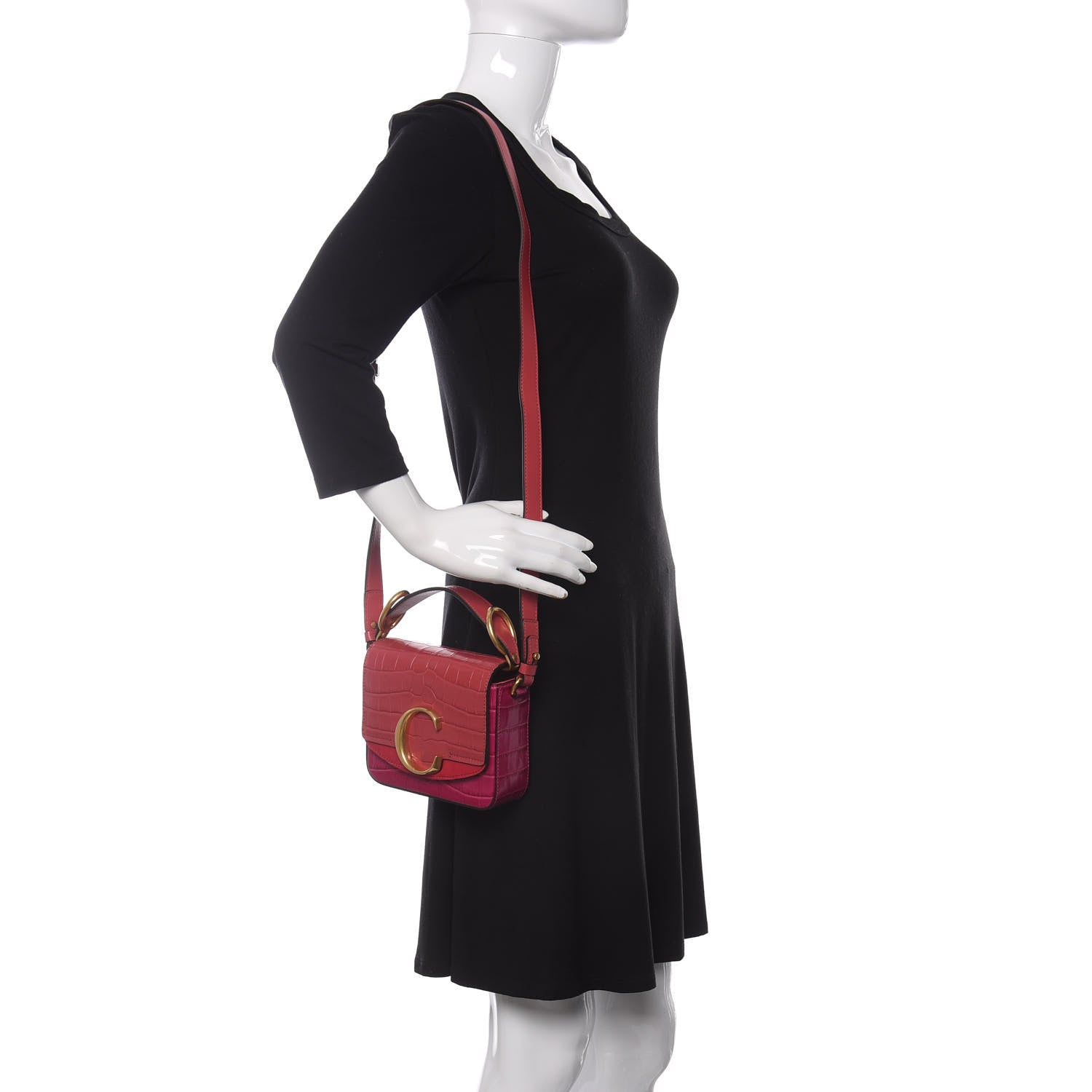 Chloe Calfskin Crocodile Embossed Mini C Double Carry Graphic Pink 2 of 10