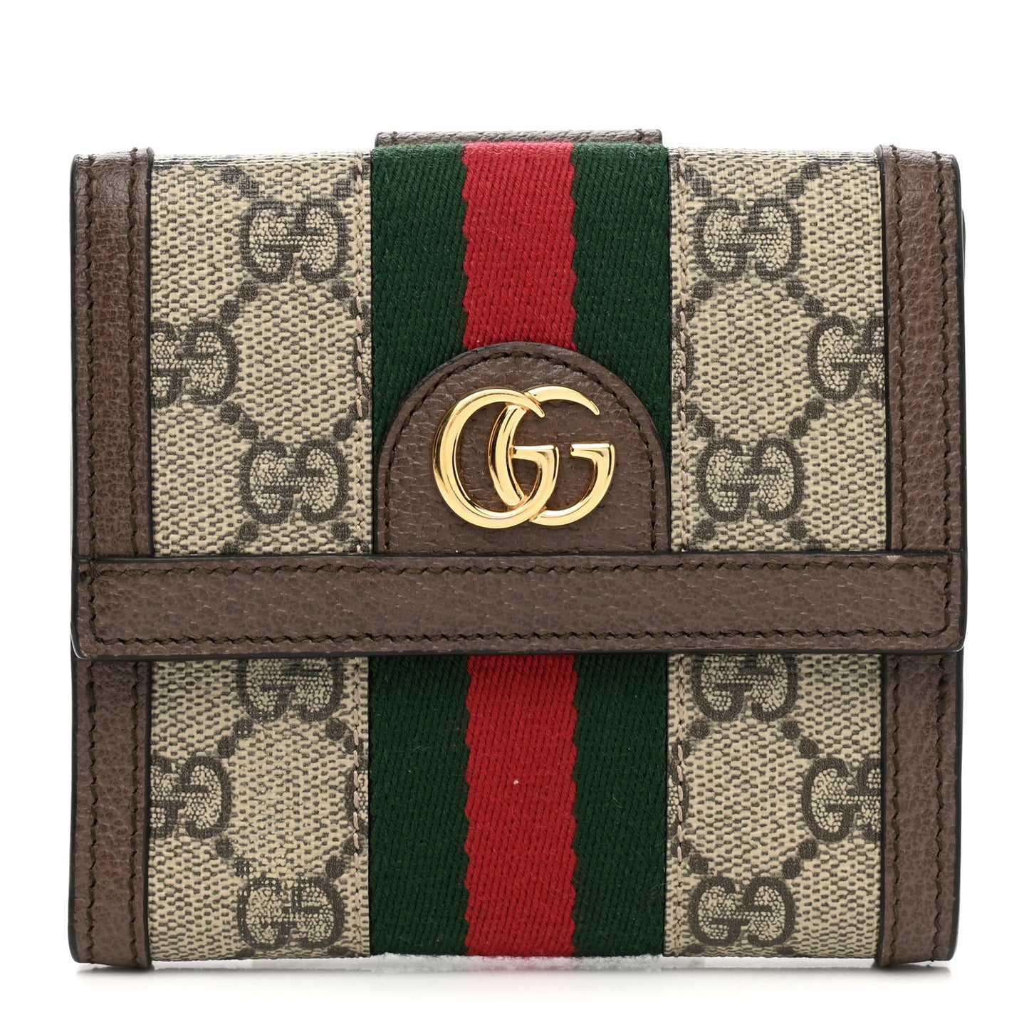 GG Supreme Monogram Web Ophidia French Flap Wallet Beige New Acero