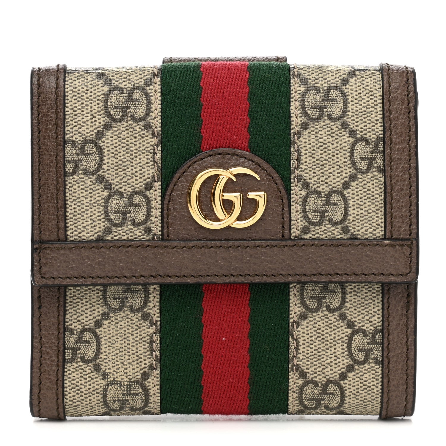 Gucci GG Supreme Monogram Web Ophidia French Flap Wallet Beige New Acero 1 of 8