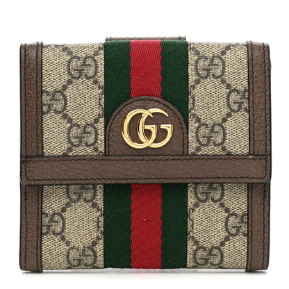 Gucci GG Supreme Monogram Web Ophidia French Flap Wallet Beige New Acero 1 of 8