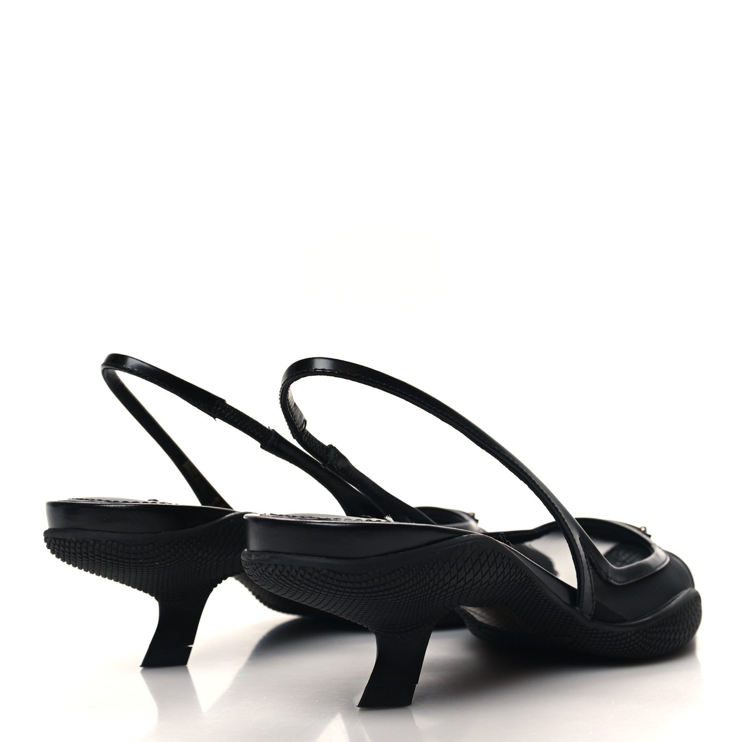 Mesh Nappa Triangle Logo Pointed Toe 45mm Slingback Pumps 36.5 Black