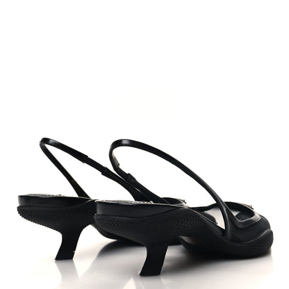 Prada Mesh Nappa Triangle Logo Pointed Toe 45mm Slingback Pumps 36.5 Black 4 of 11