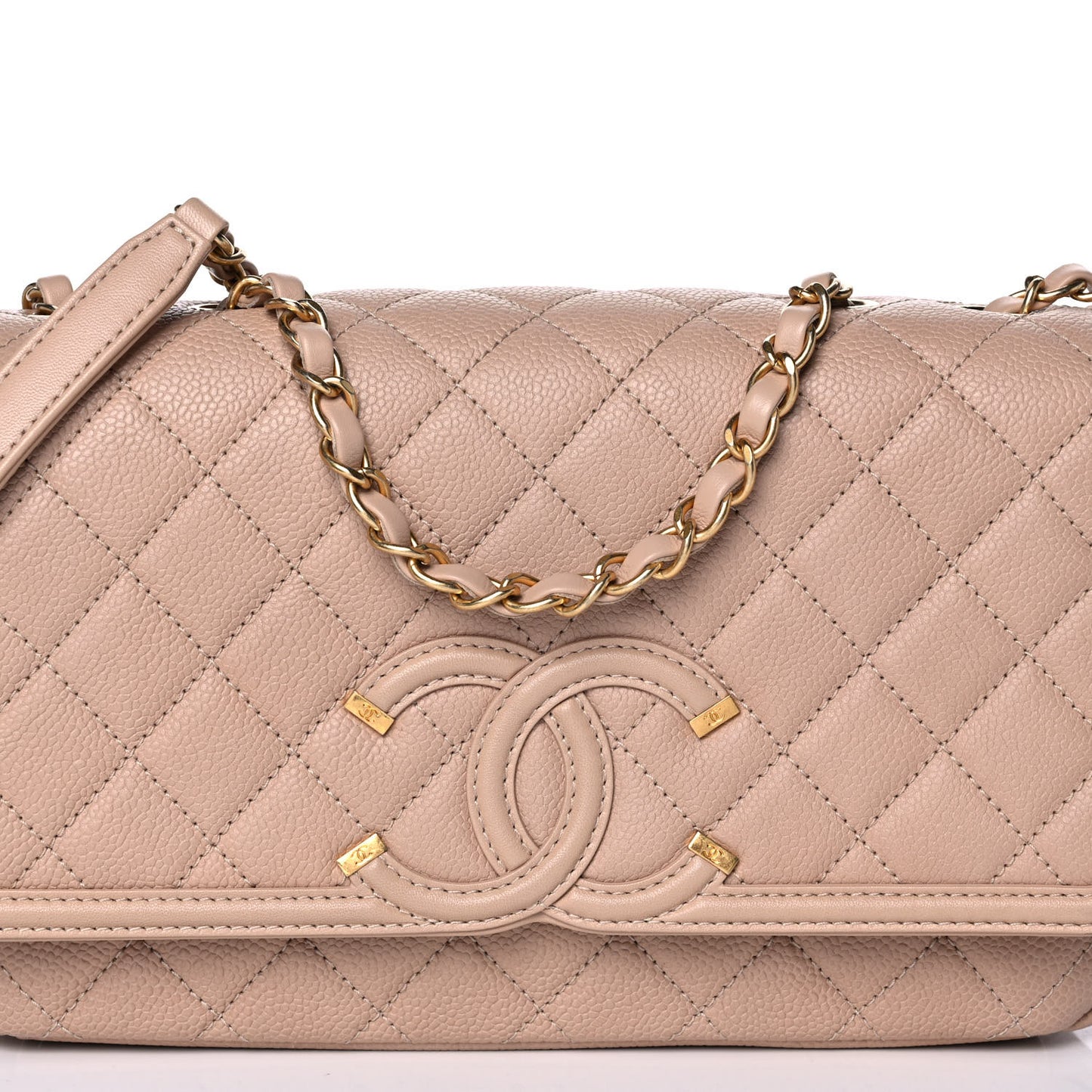 Caviar Quilted Medium CC Filigree Flap Beige