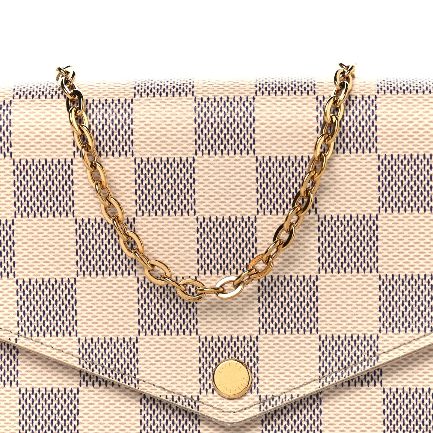 Damier Azur Pochette Felicie Chain Wallet Rose Ballerine
