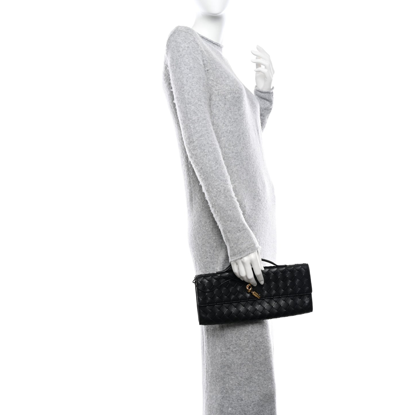 Nappa Intrecciato Long Andiamo Top Handle Clutch Black