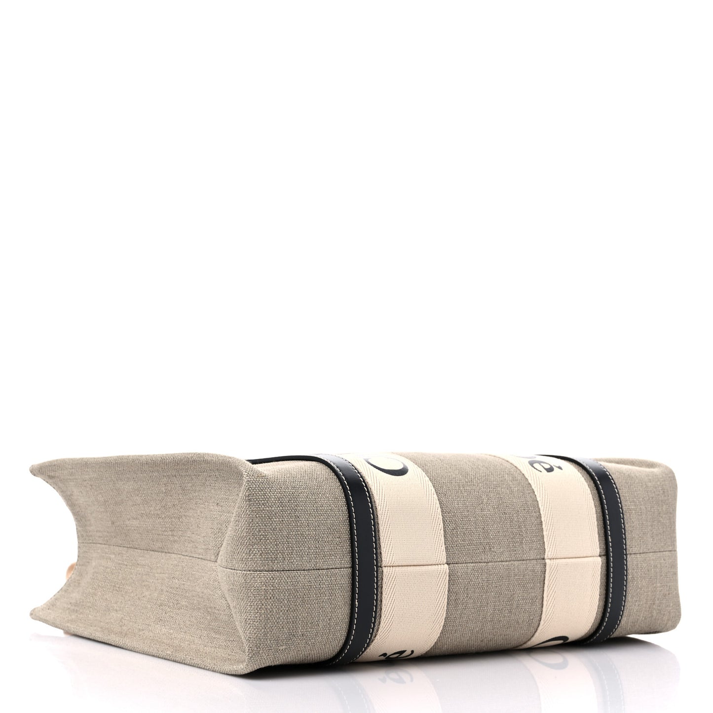Linen Calfskin Medium Woody Ribbon Tote White Blue