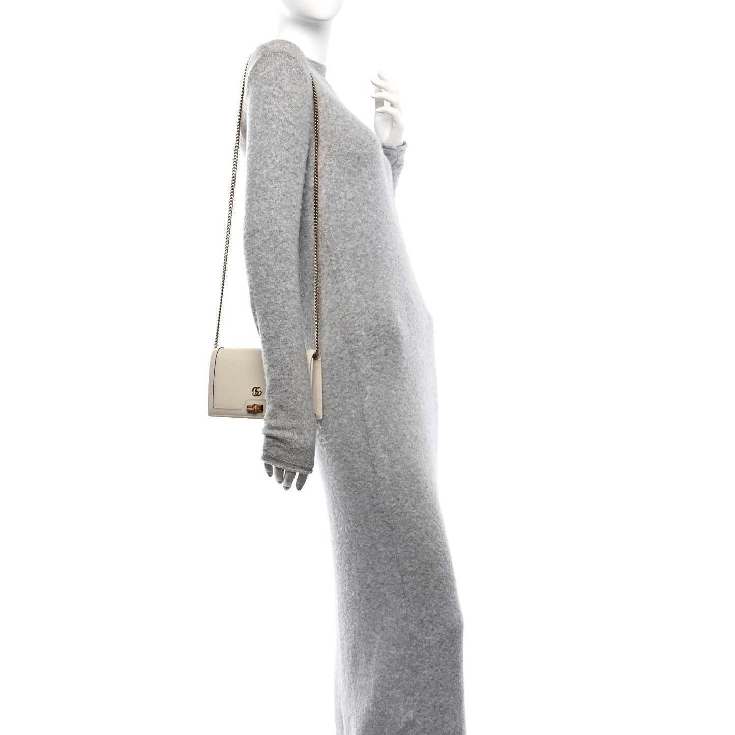 Textured Dollar Calfskin Mini Diana Chain Bag White