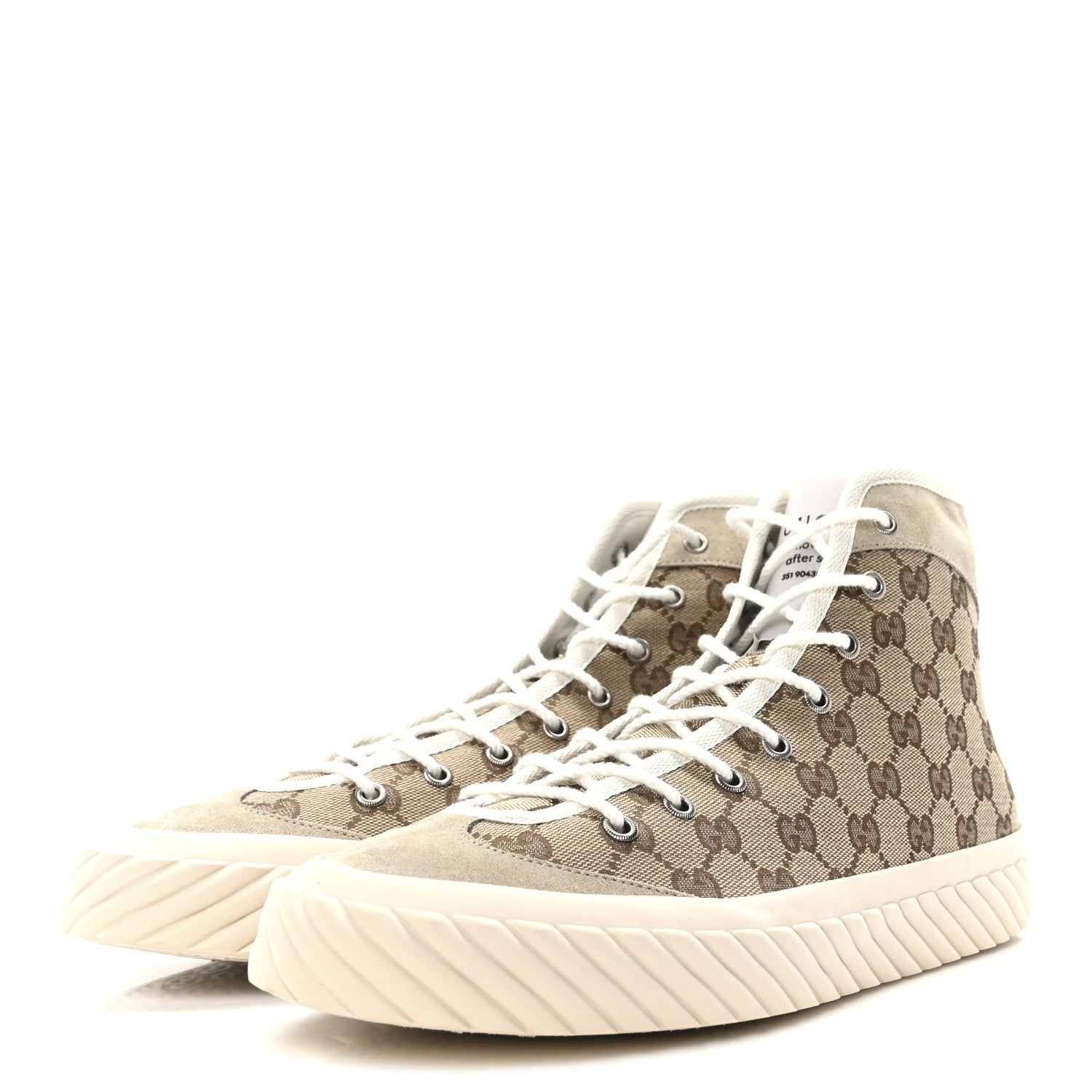 Gucci Monogram Suede Mens Tortuga High Top Sneakers 10.5 Beige Ebony Oatmeal Mystic White 4 of 9