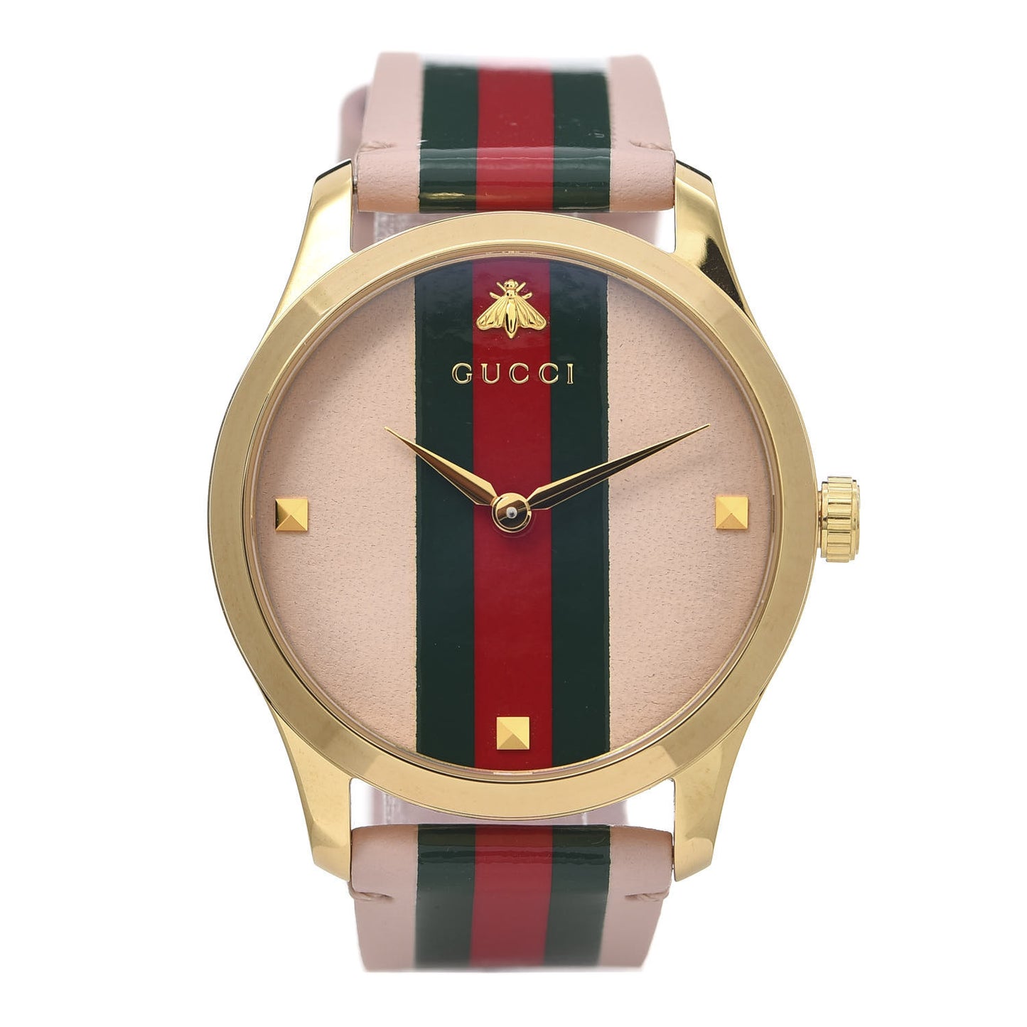 Stainless Steel Calfskin 38mm G-Timeless Stripe Web Quartz Watch Pink