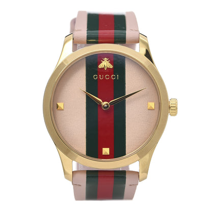 Gucci Stainless Steel Calfskin 38mm G-Timeless Stripe Web Quartz Watch Pink 1 of 6