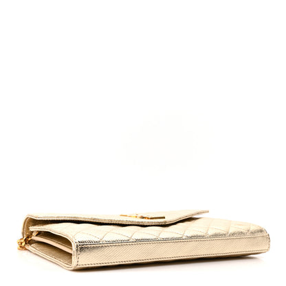 Saint Laurent Metallic Calfskin Tri-Quilt Monogram Envelope Chain Wallet Grey Oro 4 of 10