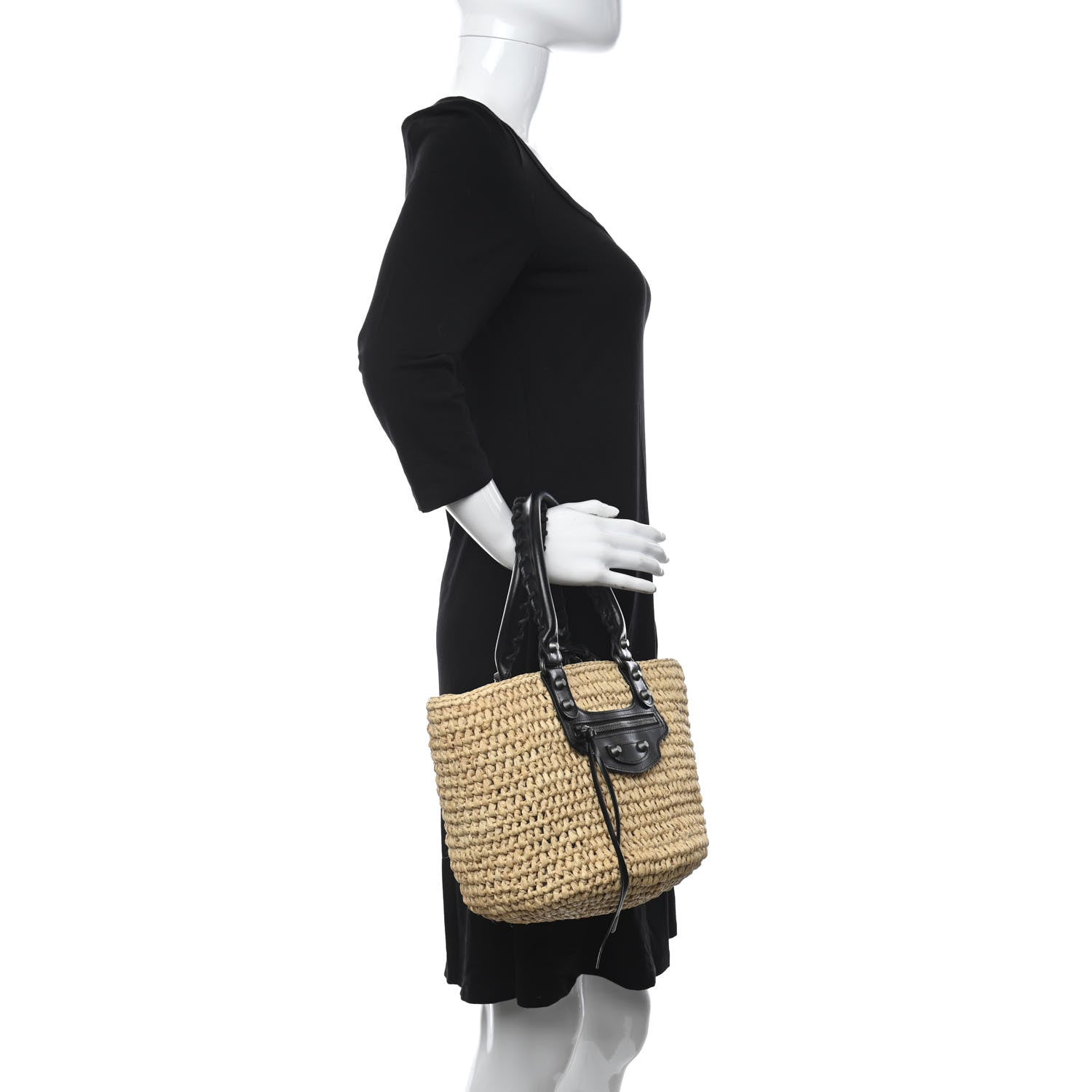 Balenciaga Raffia Calfskin Panier Basket Tote Natural 2 of 9