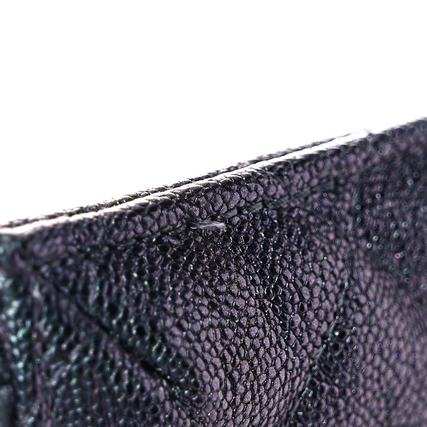Iridescent Caviar Quilted Classic Flat Wallet Pouch Black