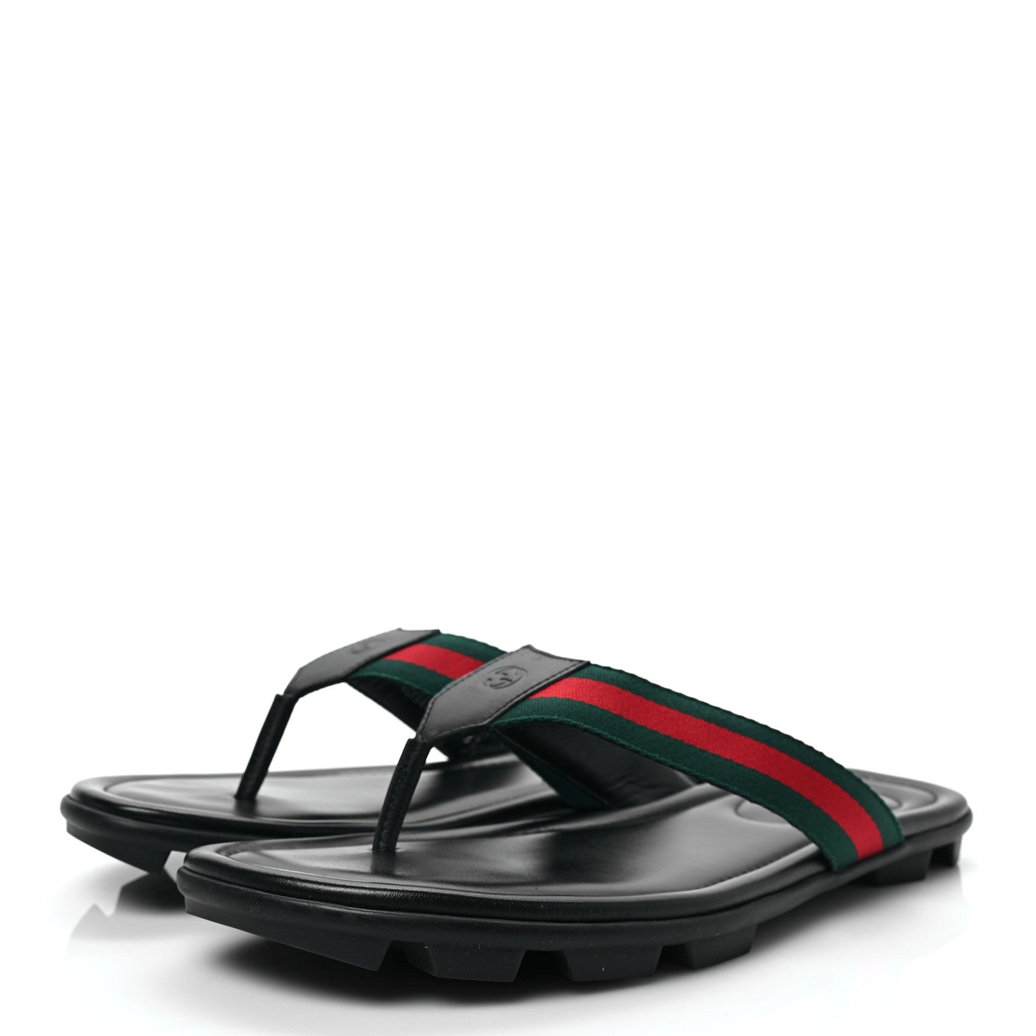 Gucci Nylon Calfskin Web Mens Cleat Sole Thong Sandals 8 Black Red Blue 3 of 8