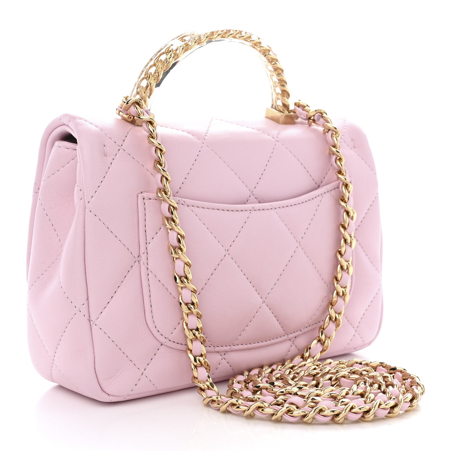Chanel Lambskin Resin Quilted Top Handle Flap Light Pink 3 of 10