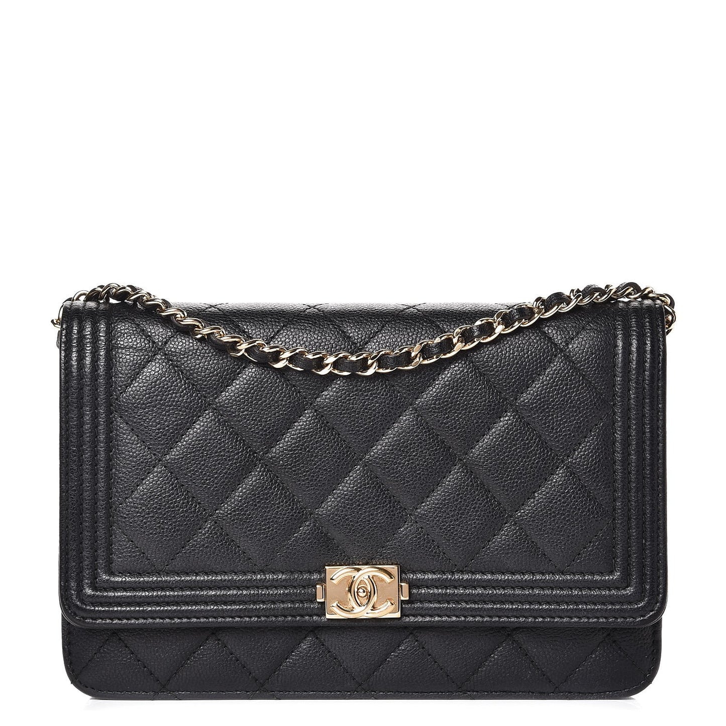 Caviar Quilted Boy Wallet On Chain WOC Black