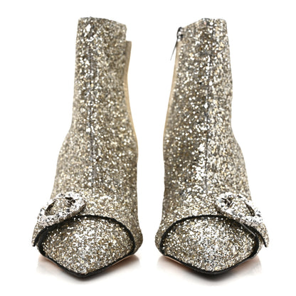 Jimmy Choo Shadow Coarse Glitter Crystal Hanover 65mm Booties 37.5 Chai 2 of 9