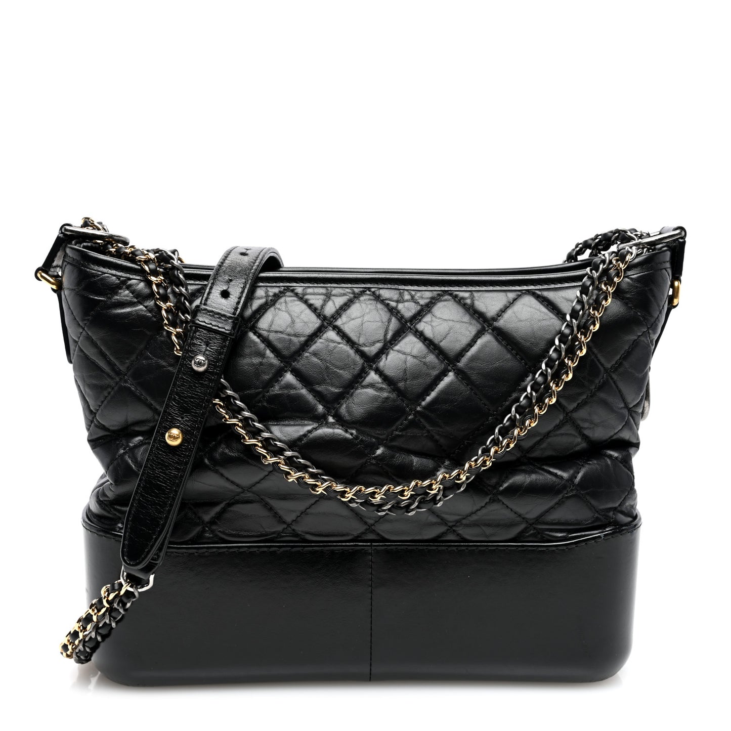 Aged Calfskin Quilted Medium Gabrielle Hobo Black