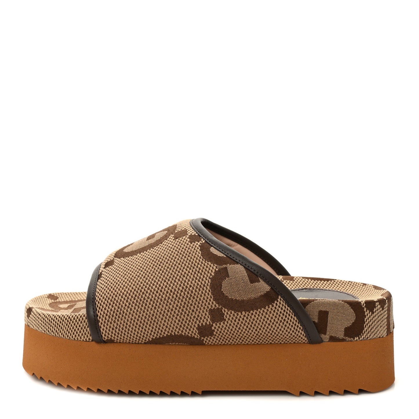 Monogram Jumbo GG Nappa Samoa Platform 40mm Slide Sandals 36 Camel Ebony New Acero