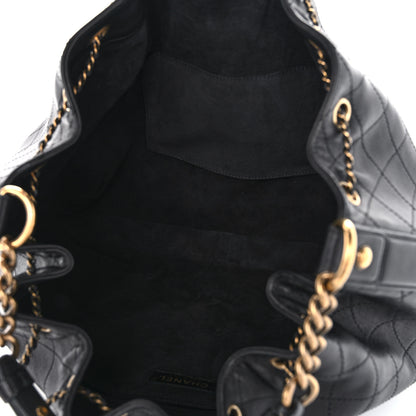Chanel Calfskin Stitched Small Paris Rome Drawstring CC Bag Black 5 of 11